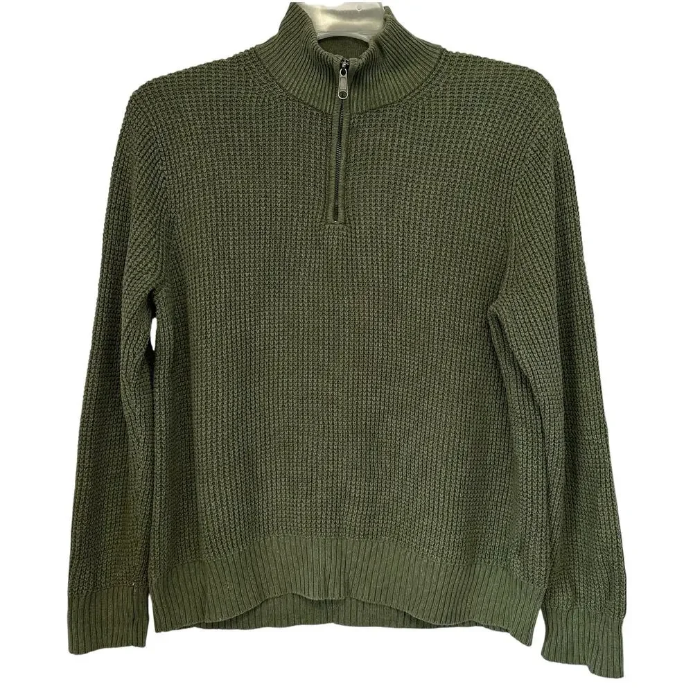 J. Crew Waffle Knit Half-Zip Pullover Sweater Hthr Pesto Green AG081 Size M